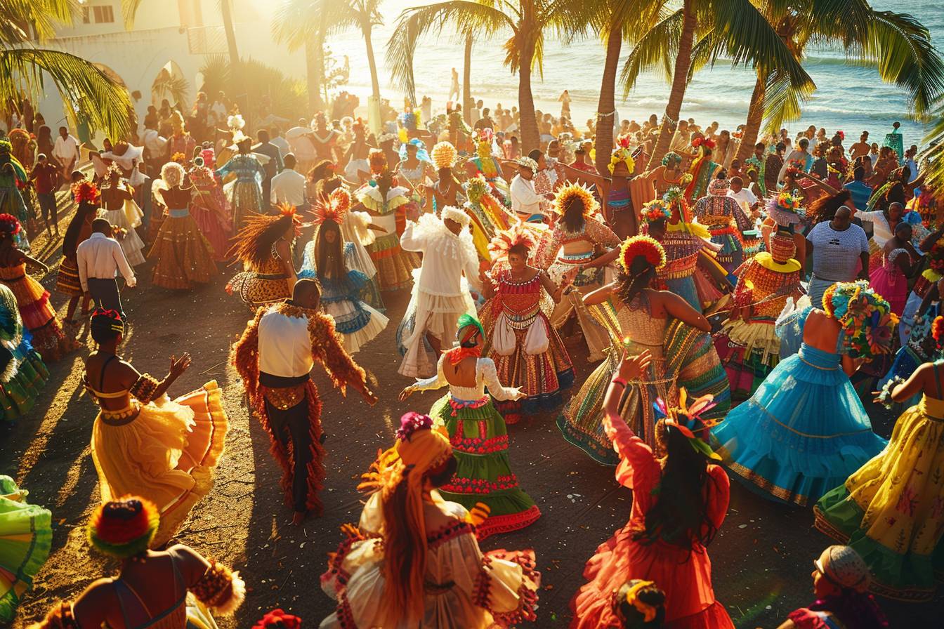 Participants joyeux au festival coloré de Mamoudzou, célébrant la culture et la fête locale avec enthousiasme